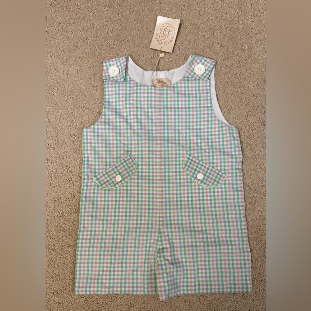 NWT The Beaufort Bonnet Company Jon Jon 2T Pastel Gingham Outfit Boys
